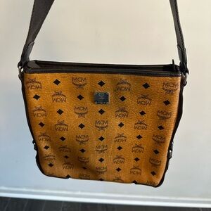 MCM Brown and Black Logo Messenger Bag